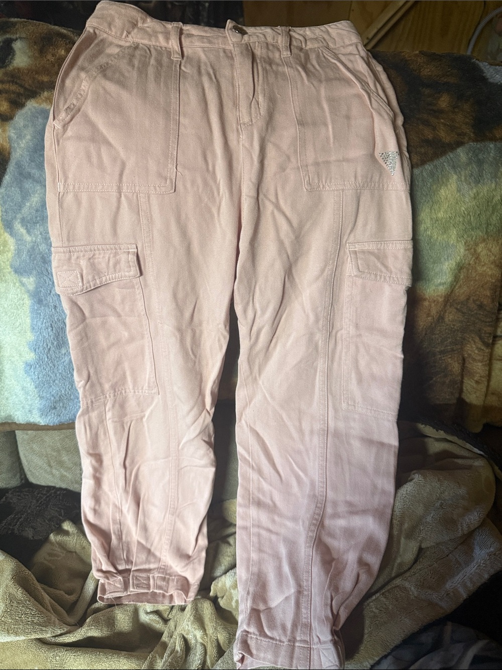 Guess Pale Pink Cargo Joggers with Logo Triangle